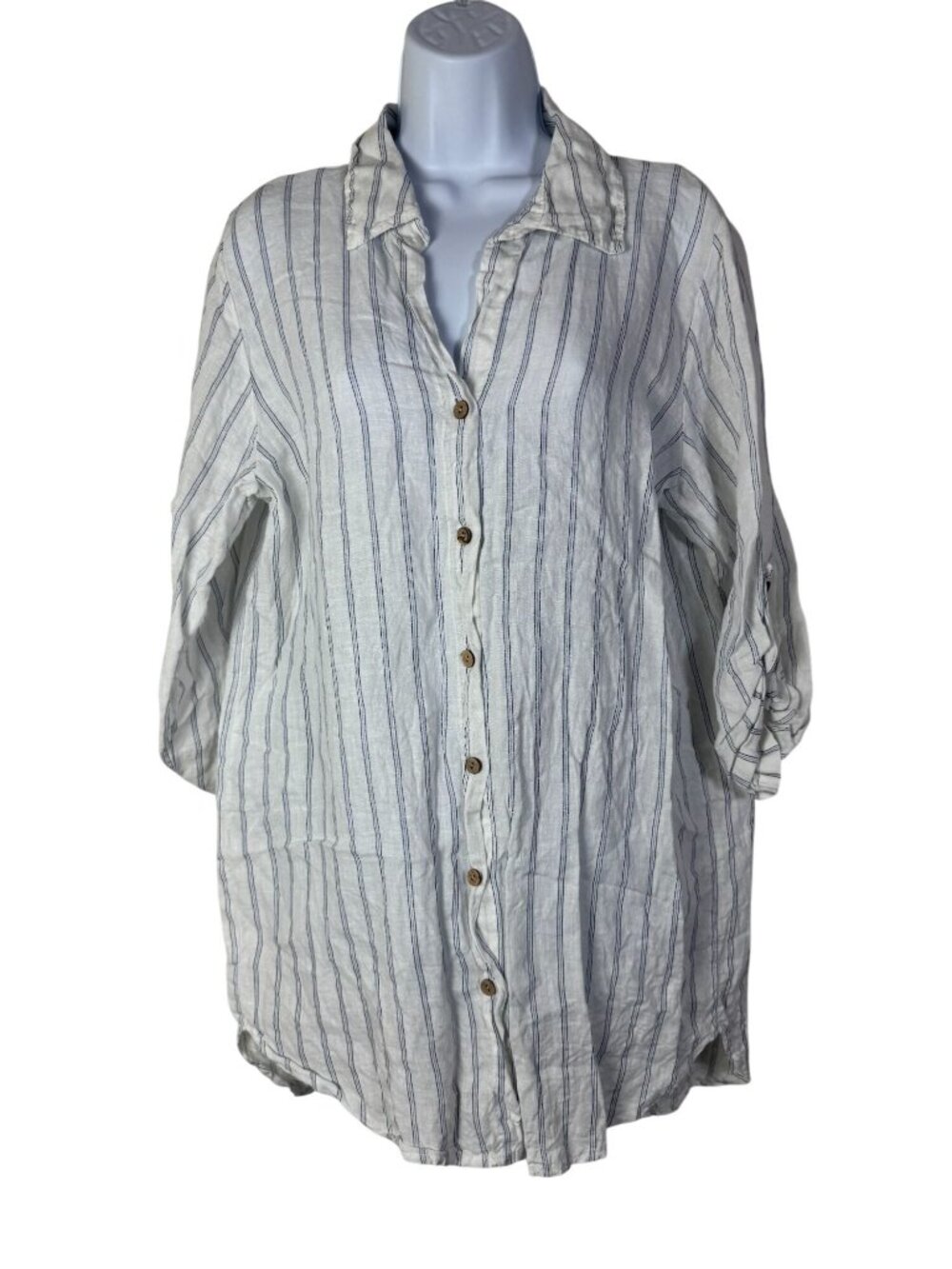 Rosemarie Italy Womens 100% Linen Button Up Tunic Shirt Top Size Large Lagenlook